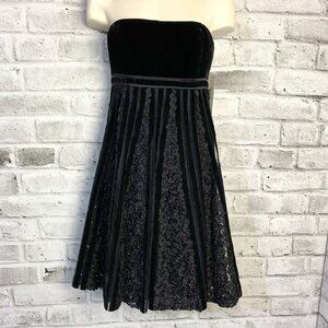 Badgley Mischka Black Velvet Silk Strapless Empire Waist Babydoll Formal Dress